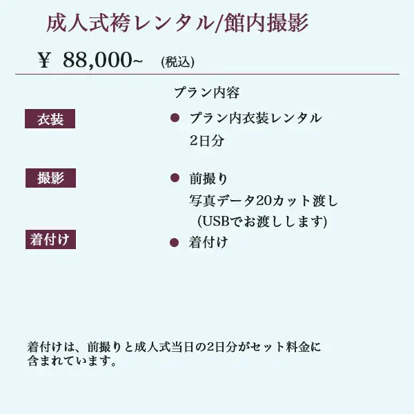 料金88,000円成人式振袖レンタル/館内撮影
